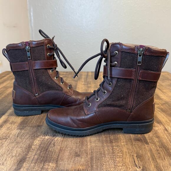 UGG Kesey Boot Leather Lace Up Shearling Lined Waterproof Chestnut Brown Size 7 - Picture 7 of 10